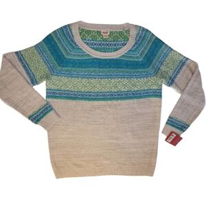 Mossimo Supply Co Fair Isle Striped Knit Oatmeal Blue Green  Sweater Size XL